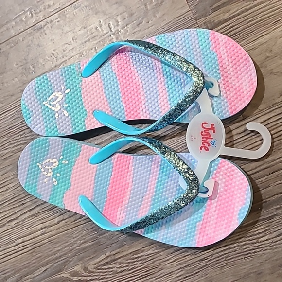 Justice Glitter & Stripes Flip Flops Size 2/3 - Picture 2 of 3